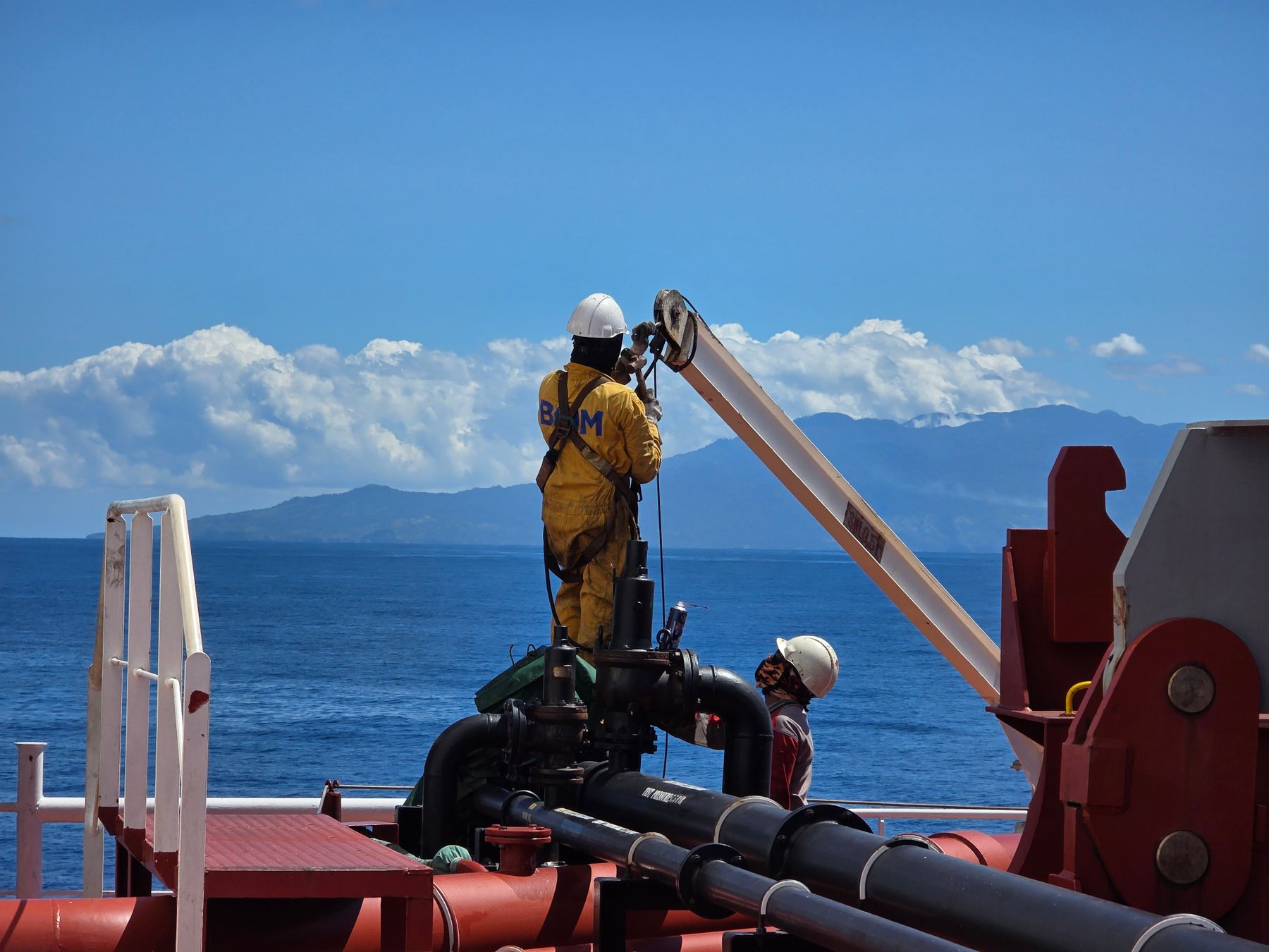 Industrial workers on an offshore platform